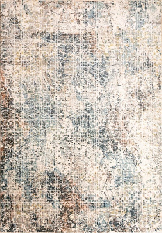 Modern area rug with abstract sky grey and cream mosaic pattern