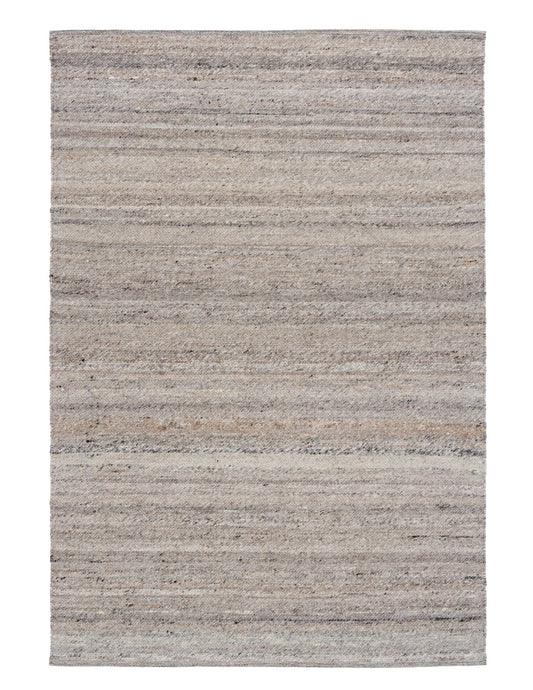 Dark grey wool rug with subtle horizontal stripe pattern and flat woven texture