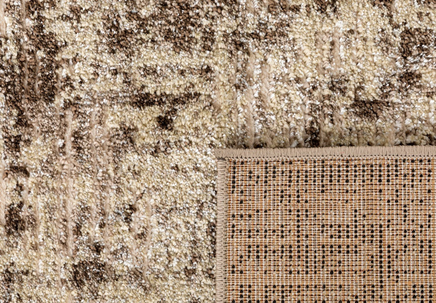 Rug surface close-up with backing mesh and stitched border edge | Kali Luxury Rug Cream 8021 Modern Abstract Floor Rug - Rugs Point Australia