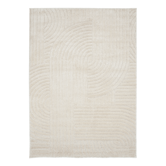 Ivory large area rug with symmetrical raised spiral and stripe pattern