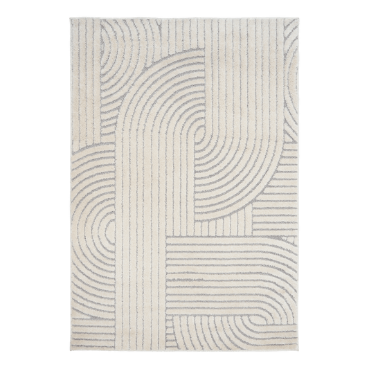 Marli Soft living room rug square design with ivory and light grey outlined curves