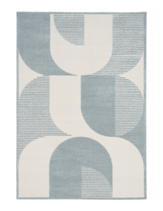 Dusty blue and ivory abstract pattern area rug, rectangular