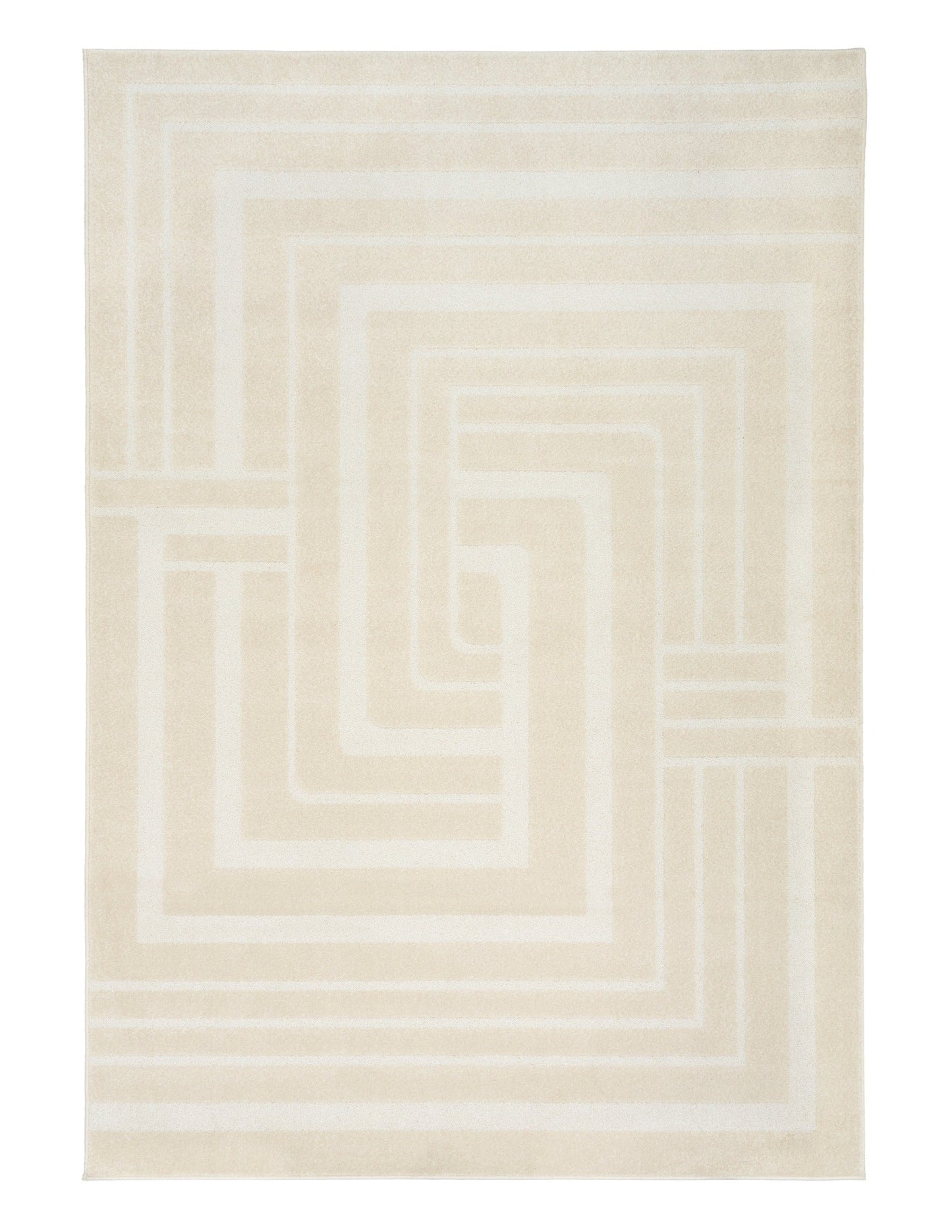 Ozlo ecru patterned area rug square design on light background