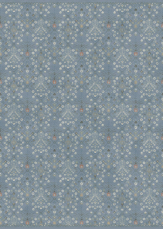 Dusky blue floral area rug with small multi-color motifs, flat weave. | Prudence Affordable Rug 17201 Dusky Blue Contemporary Polypropylene Area Rug - Rugs Point Australia