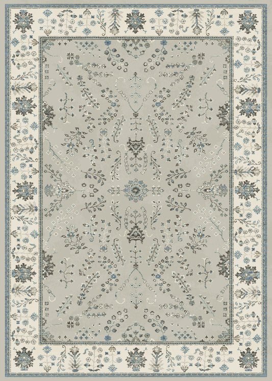 Almond floor rug with light botanical pattern and blue floral border | Prudence floor Rug 17204 Almond Contemporary Polypropylene Area Rug - Rugs Point Australia
