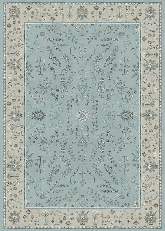 Duckegg blue floor rug with ornate floral medallion and decorative border pattern | Prudence floor Rug 17204 Duckegg Blue Contemporary Living Room Rug - Rugs Point Australia