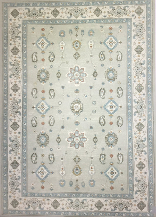 Prudence floor rug 17208 with almond background and geometric medallion border, rectangular | Prudence floor Rug 17208 Almond Modern Abstract Polypropylene Area Rug - Rugs Point Australia