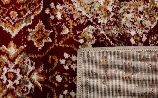 Raffia rug corner with cream border and dark red patterned field | Raffia Rug 1804 Red Contemporary Polypropylene Area Rug - Rugs Point Australia