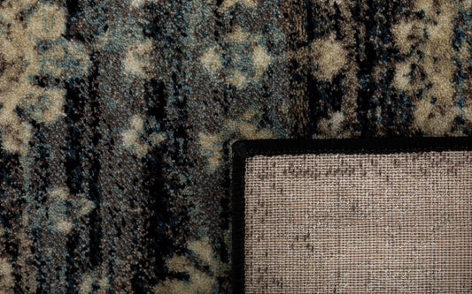 Rug corner with dark border and textured raffia weave in beige and black abstract design | Raffia rug 2447 Black Modern Polypropylene Area Rug - Rugs Point Australia