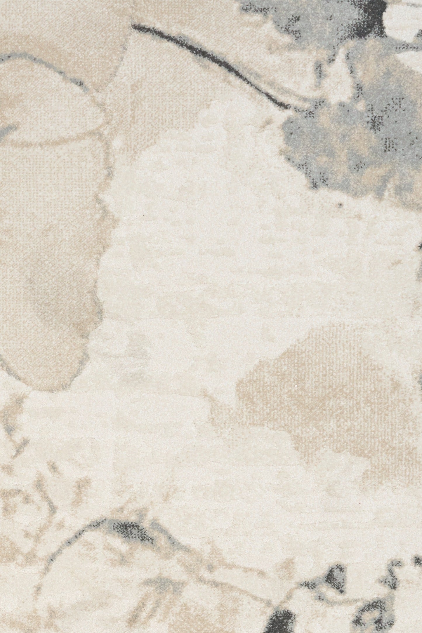 Beige rug close-up with blue-gray floral motif and mottled texture | Reims Floral Beige Modern Belgian Recycled Polyester Area Rug Modern Abstract Floor Rug - Rugs Point Australia