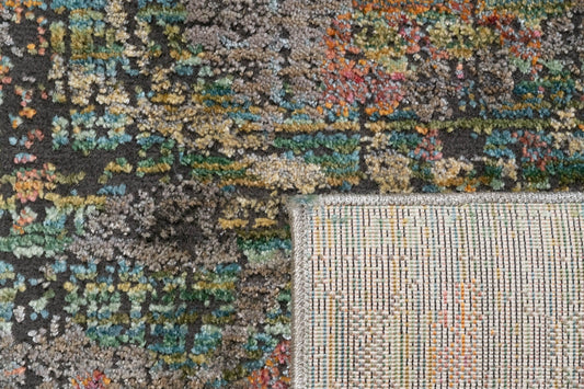 Abstract rug texture close-up with multicolor pattern and visible fringe edge | Zarita 160 GC3 Modern Abstract Polypropylene Area Rug - Rugs Point Australia