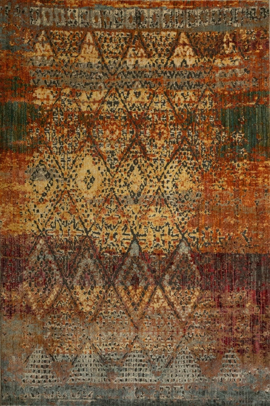 Zarita rug with multicolor geometric diamond pattern, rust, teal, and beige | Zarita Rug 112 GC3 Vintage Traditional Living Room Rug - Rugs Point Australia