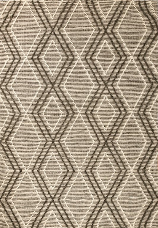 Charcoal and ivory wool modern rug with diamond geometric pattern