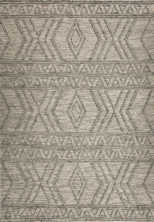 Grey wool modern rug with repeating geometric diamond pattern
