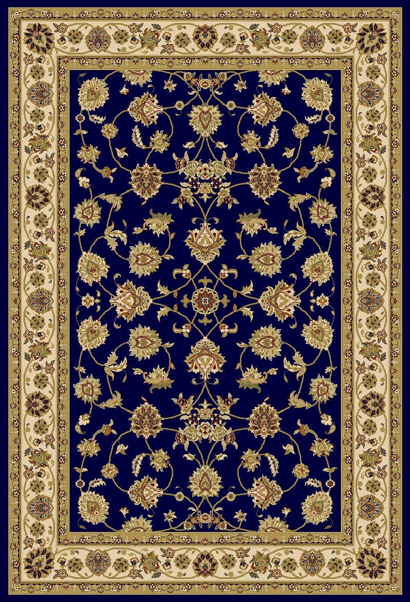 Navy traditional rug with dense gold floral pattern and cream ornamental frame | Agrabah Traditional Rug 173 Navy Vintage Traditional Floor Rug - Rugs Point Australia