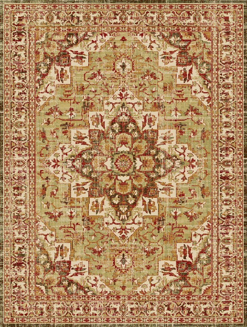 Agrabah traditional Berber rug, cream with red and green medallion and patterned field