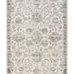 Santo grey area rug with light-on-dark damask and floral motifs and framed border