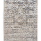 Distressed light gray rectangular area rug with cream-toned vintage-style pattern