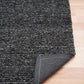 Charcoal textured area rug with stitched edge and looped fabric surface