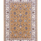 Berber-style area rug with tan center medallion, cream border, and dark floral accents