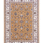 Berber-style area rug with tan field, central rosette medallions, and cream floral border