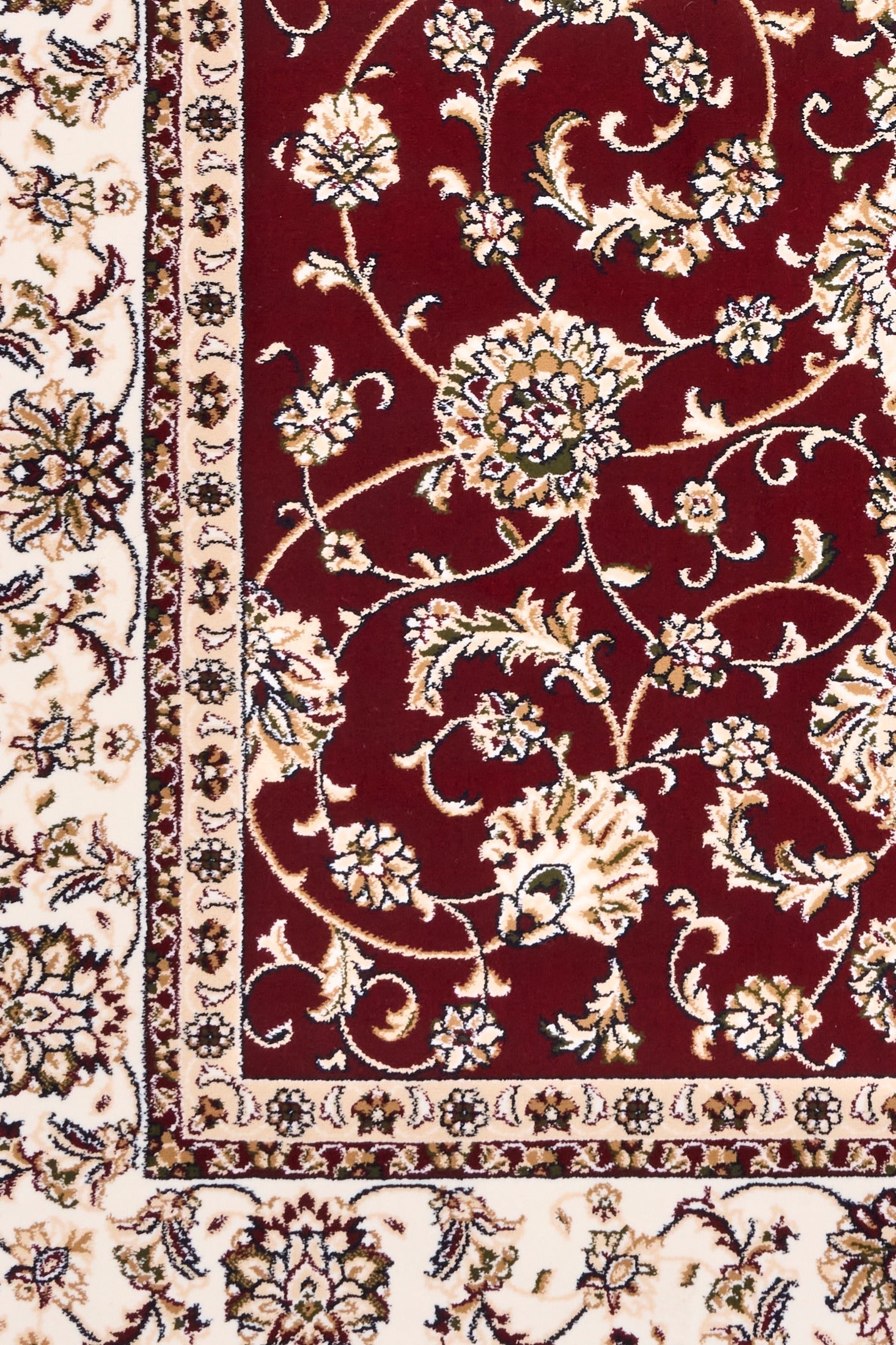 BALUCHI Bordeaux rug close-up of floral vines and blossoms, cream medallion border strip | Baluchi Traditional Rug Vintage Traditional Floor Rug - Rugs Point Australia
