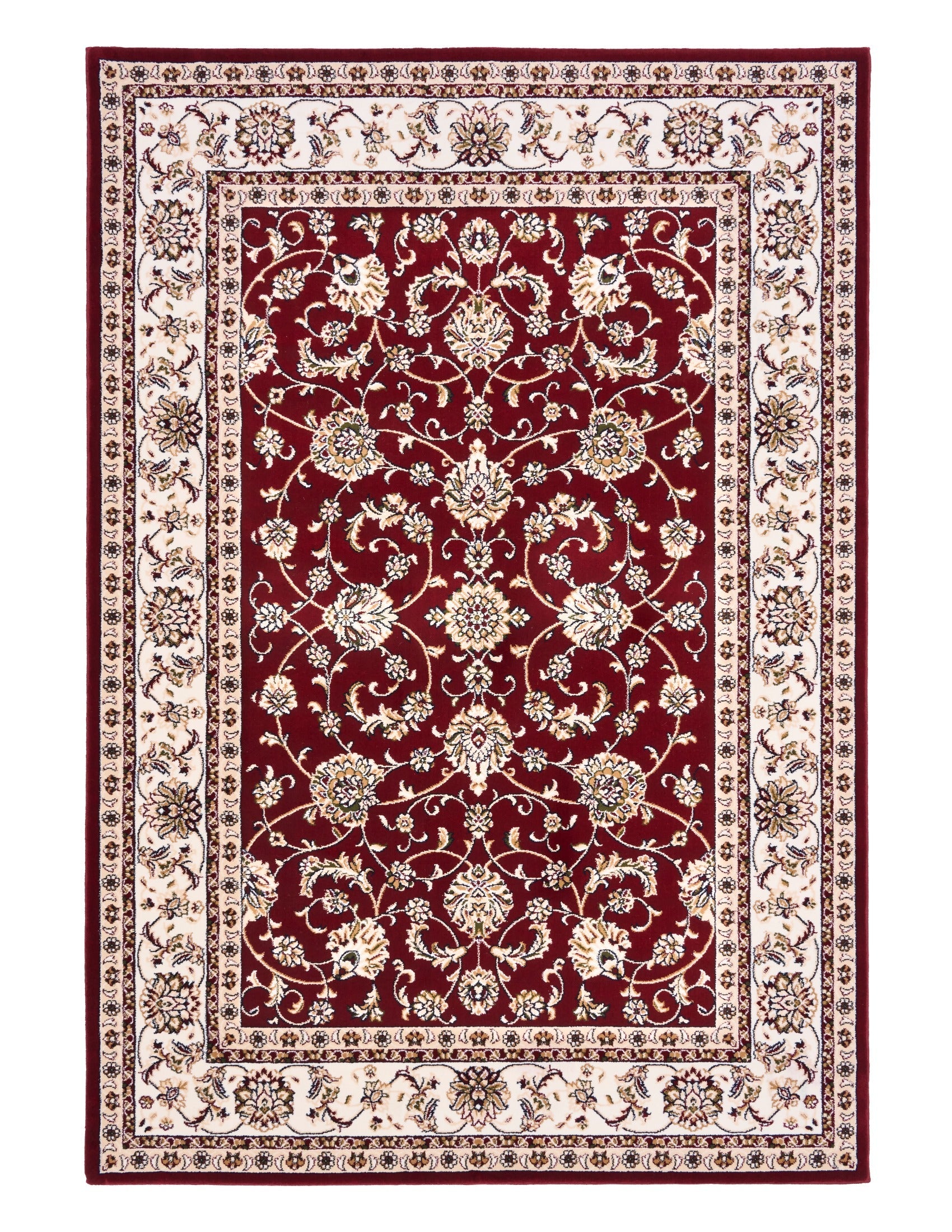 BALUCHI Bordeaux rug with detailed floral trellis, cream frame border on red | Baluchi Traditional Rug Vintage Traditional Floor Rug - Rugs Point Australia