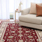 BALUCHI Bordeaux area rug with ornate floral medallion design and cream border | Baluchi Traditional Rug Vintage Traditional Floor Rug - Rugs Point Australia