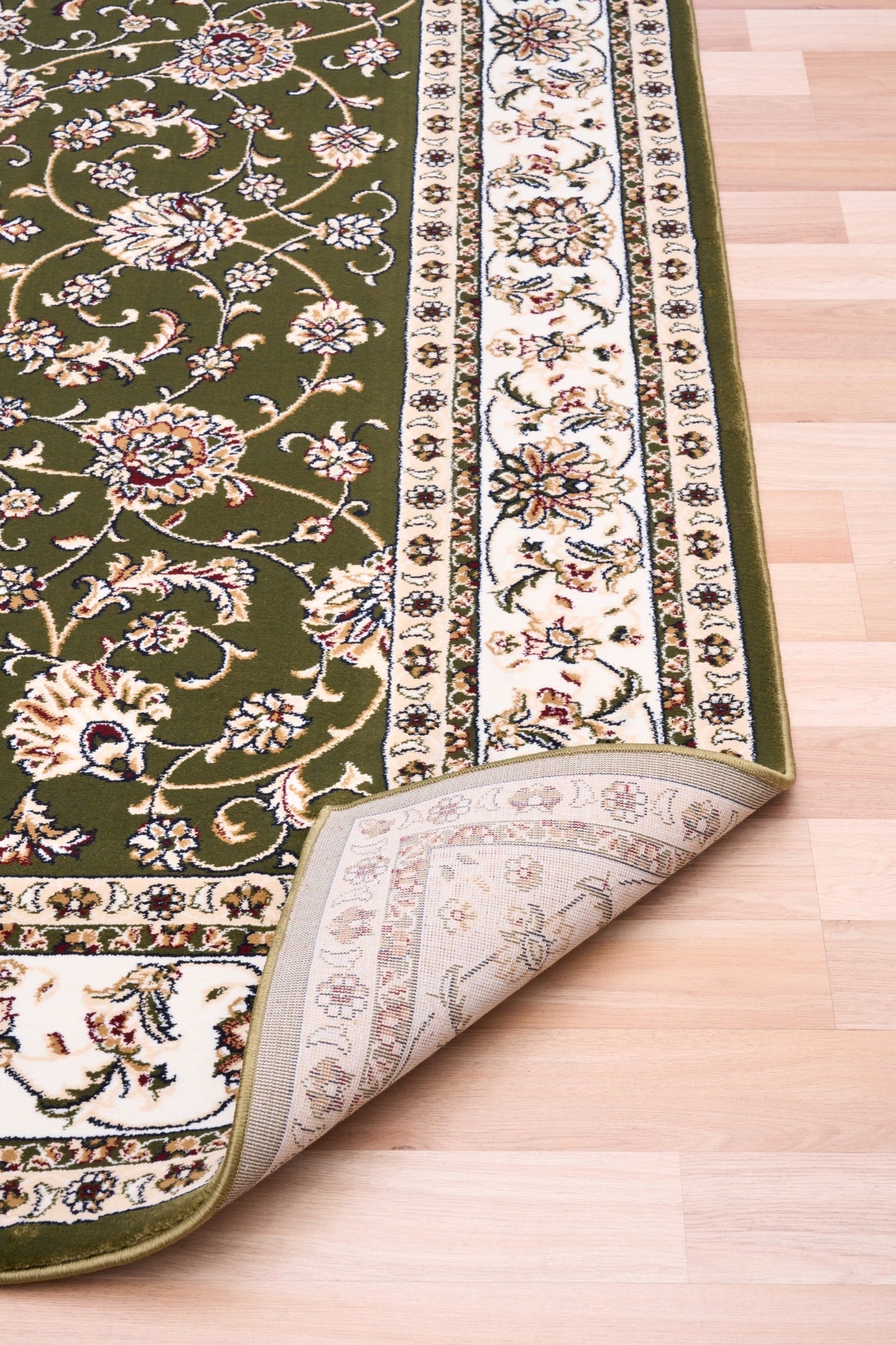 BALUCHI green floral patterned area rug with cream border and decorative strip | Baluchi Traditional 300x400cm and all sizes Rug Vintage Traditional Polypropylene Area Rug - Rugs Point Australia