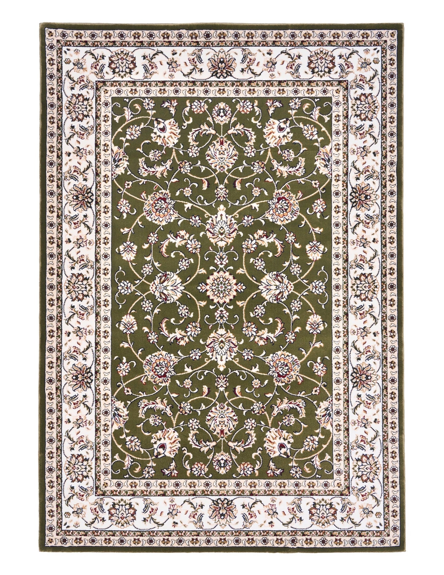 BALUCHI green floral medallion area rug with cream frame border | Baluchi Traditional 300x400cm and all sizes Rug Vintage Traditional Polypropylene Area Rug - Rugs Point Australia
