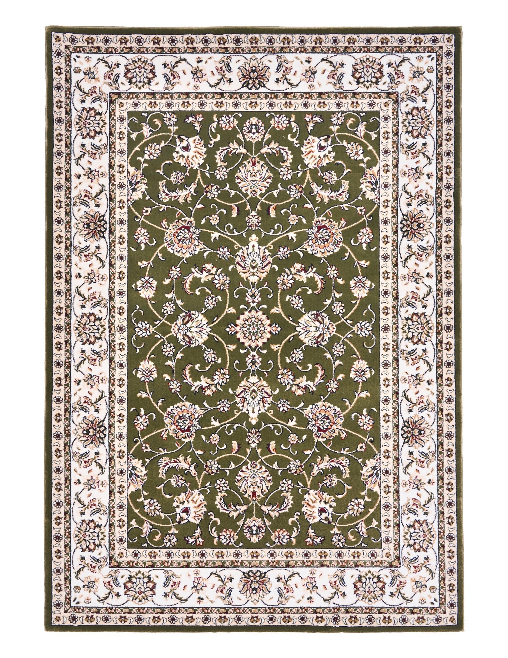 BALUCHI green floral medallion area rug with cream frame border | Baluchi Traditional 300x400cm and all sizes Rug Vintage Traditional Polypropylene Area Rug - Rugs Point Australia
