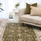 BALUCHI green floral area rug styled on floor with patterned border and center medallion | Baluchi Traditional 300x400cm and all sizes Rug Vintage Traditional Polypropylene Area Rug - Rugs Point Austr
