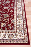 Burgundy and cream ornamental area rug corner with detailed border and floral vines | Baluchi Traditional floor Carpet Rug Vintage Traditional Floor Rug - Rugs Point Australia