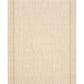 Cream area rug featuring a square border and subtle woven texture.