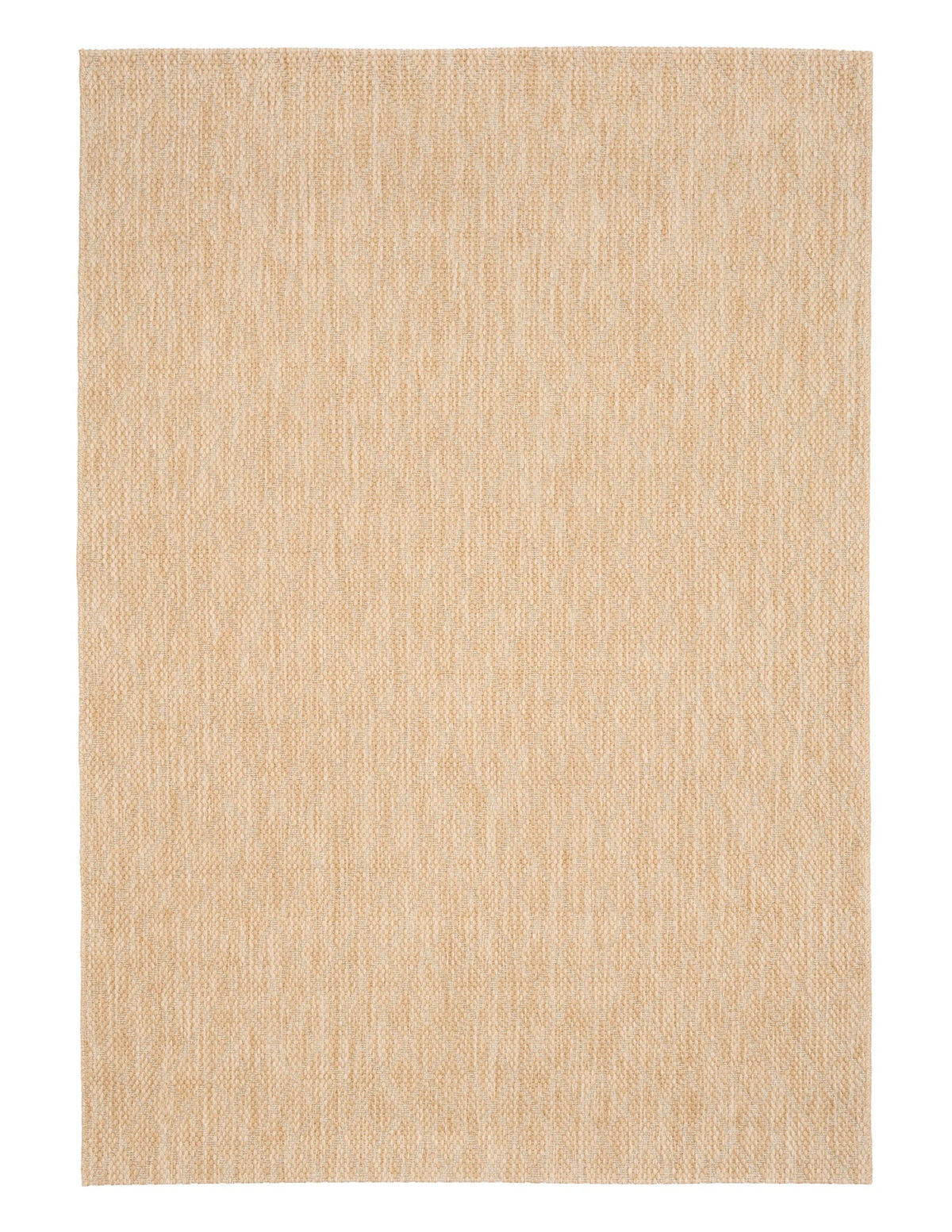 Beige woven square rug with even weave and fine, speckled texture.