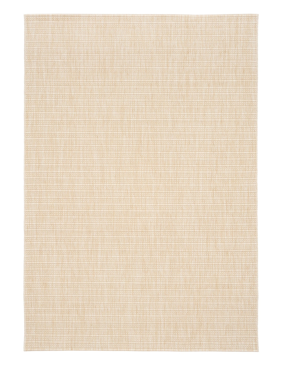 Beige woven area rug top view with small repeating square-like texture