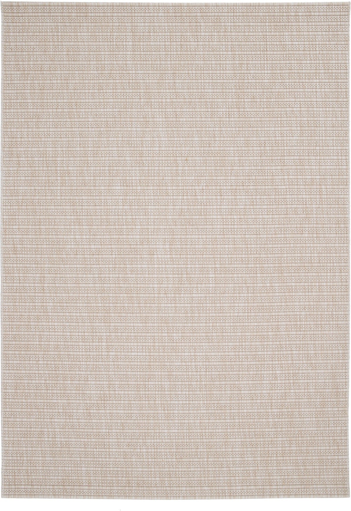 Beige woven area rug front view with fine, repeating grid texture