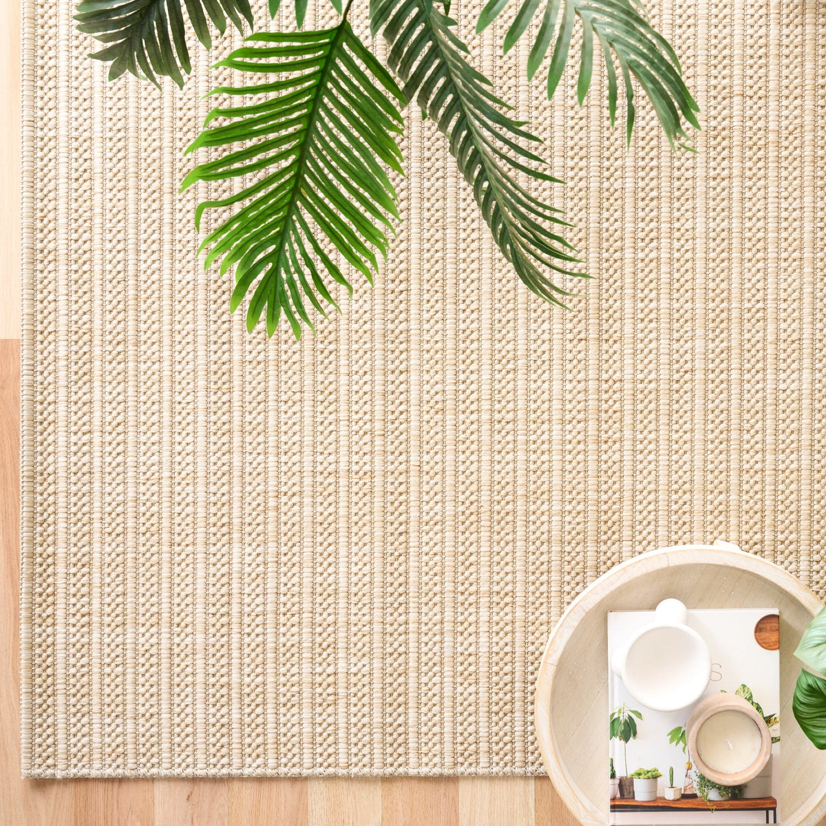BARTON woven area rug, beige textured pattern with looped surface