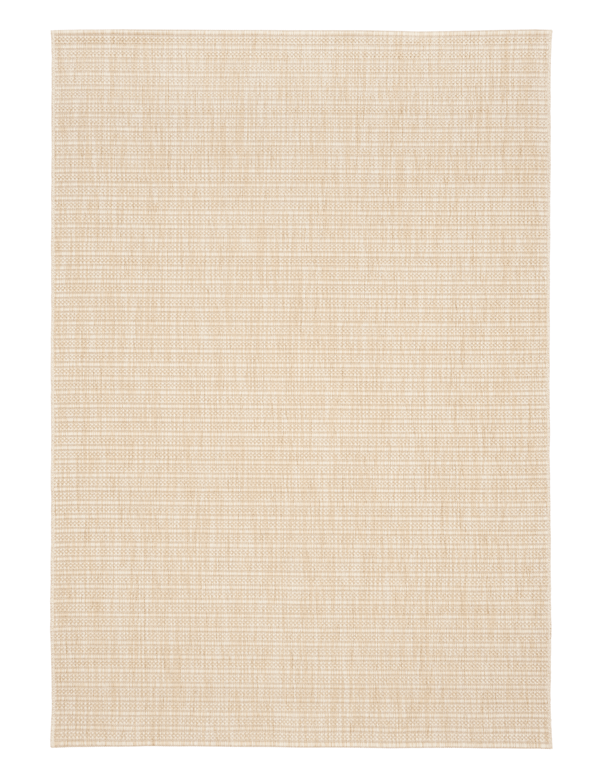 Beige woven area rug with clean, straight edges and uniform fine texture