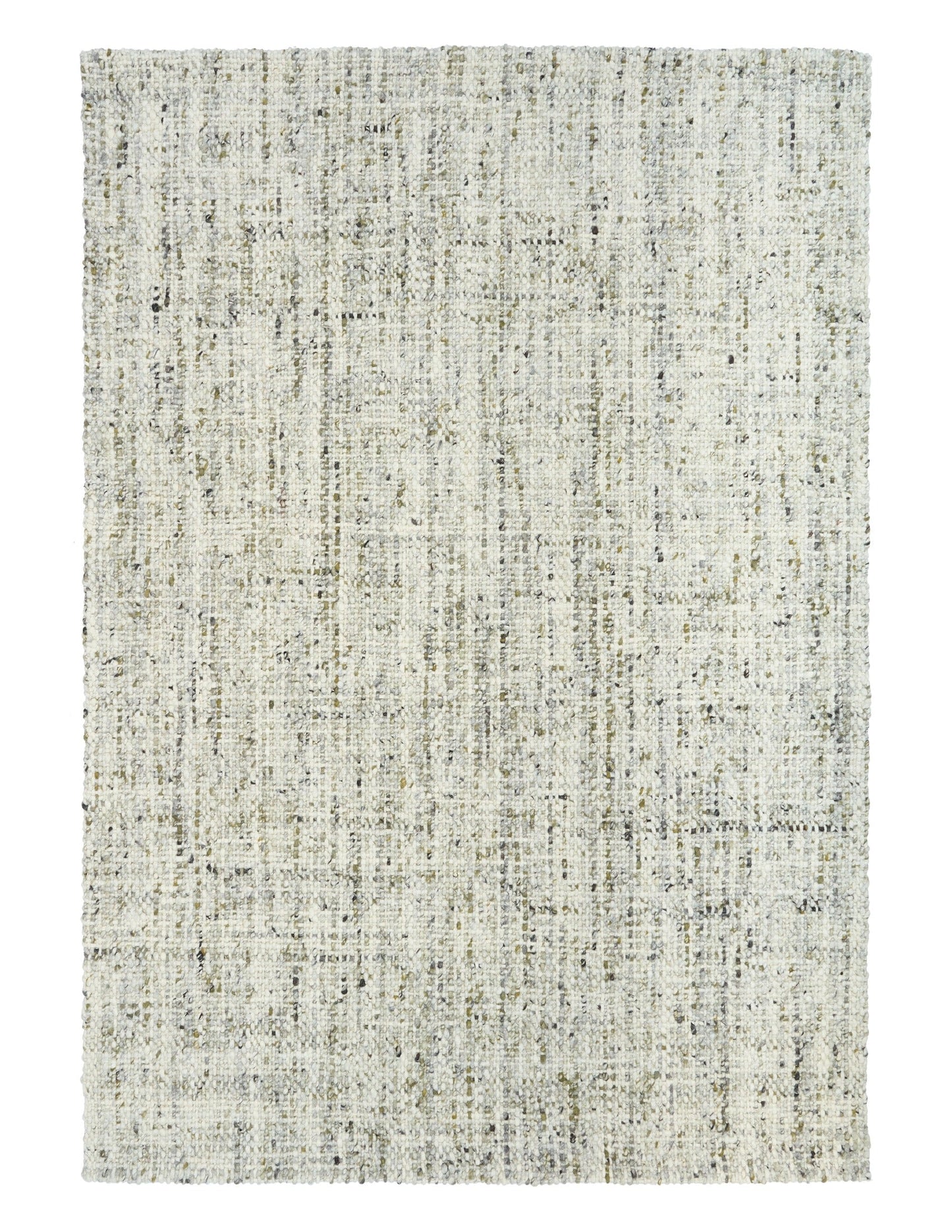 Light green and ivory textured area rug with grid-like woven speckle pattern