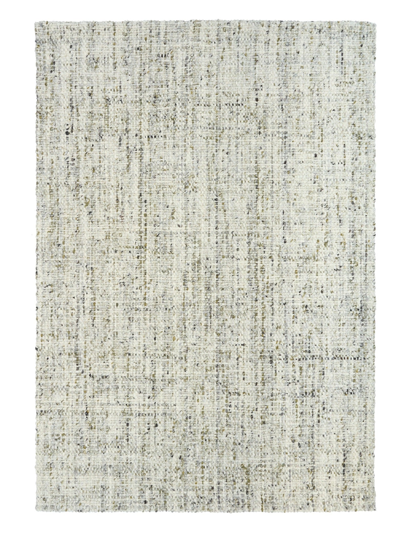 Ivory and light green woven area rug with uniform speckled texture