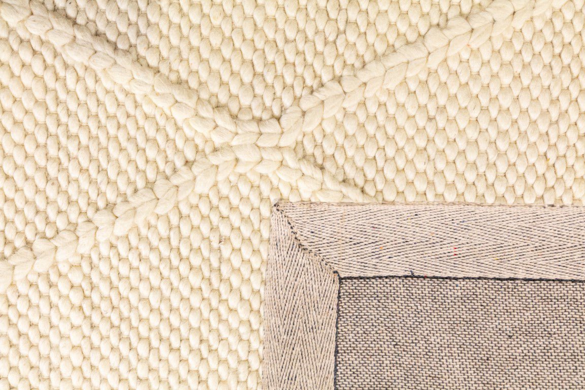 Cream wool rug border edge with textured pile close-up | Colombo Wool Rug 1271 Cream Textured Woven Living Room Rug - Rugs Point Australia
