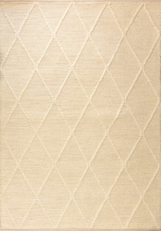 Cream wool rug close-up of diamond trellis pattern | Colombo Wool Rug 1271 Cream Textured Woven Living Room Rug - Rugs Point Australia