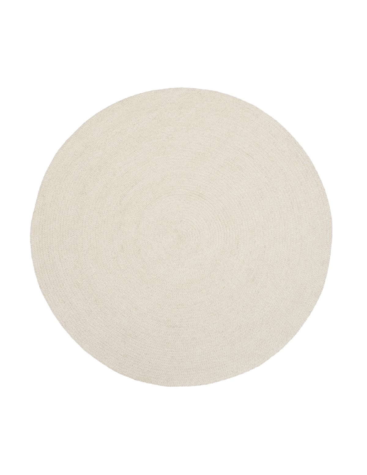 Ivory round rug with textured weave and simple, no-pattern design