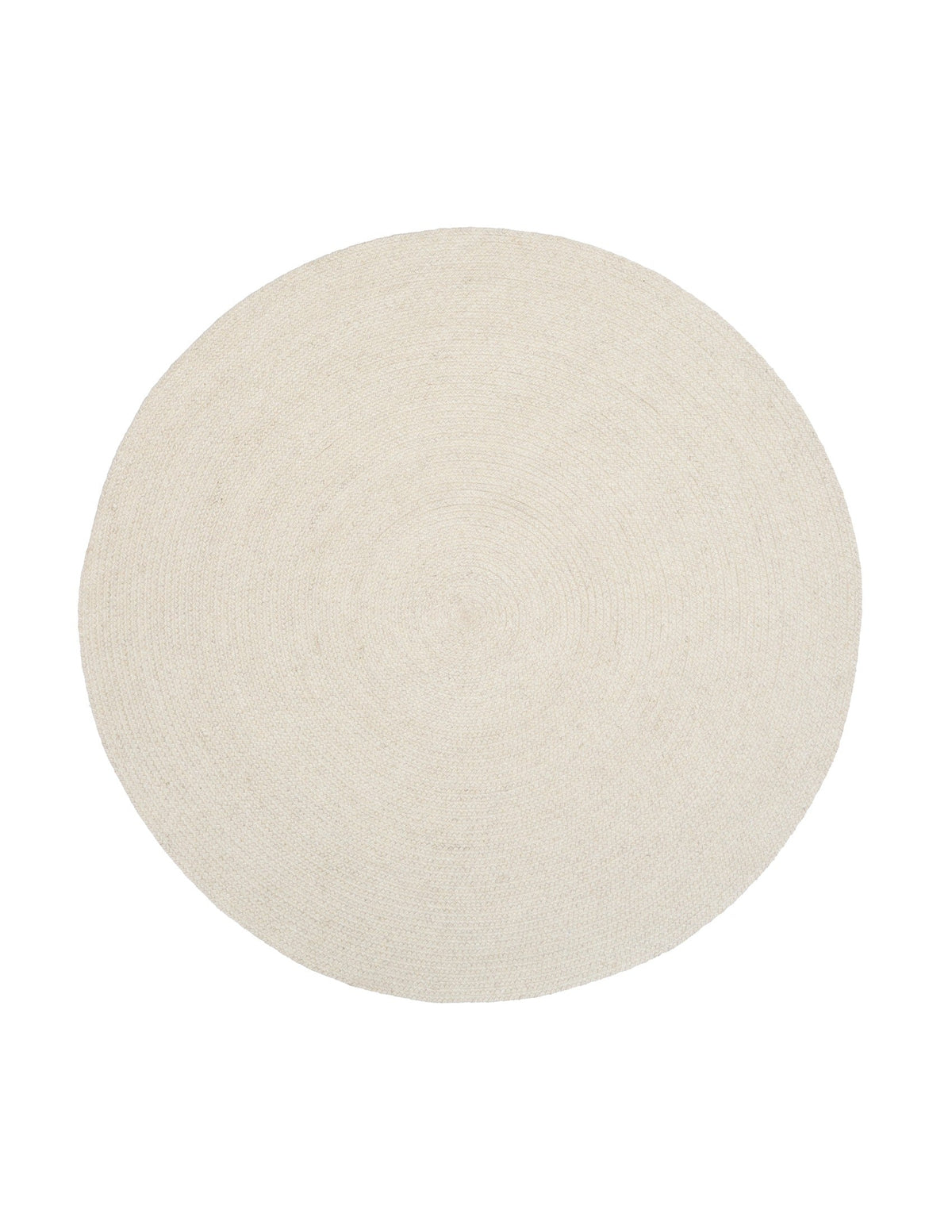 Ivory round woven rug, solid tone with fine textured surface