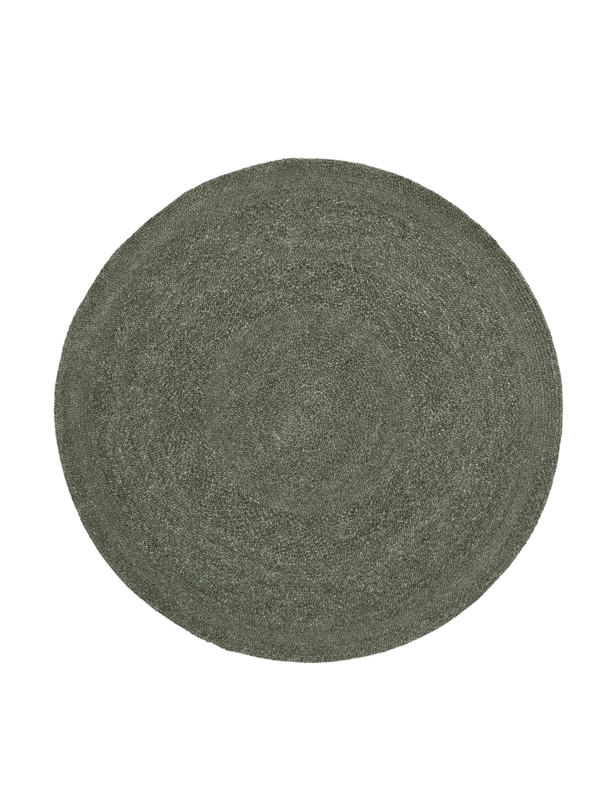 Olive green round area rug close-up with flat woven texture