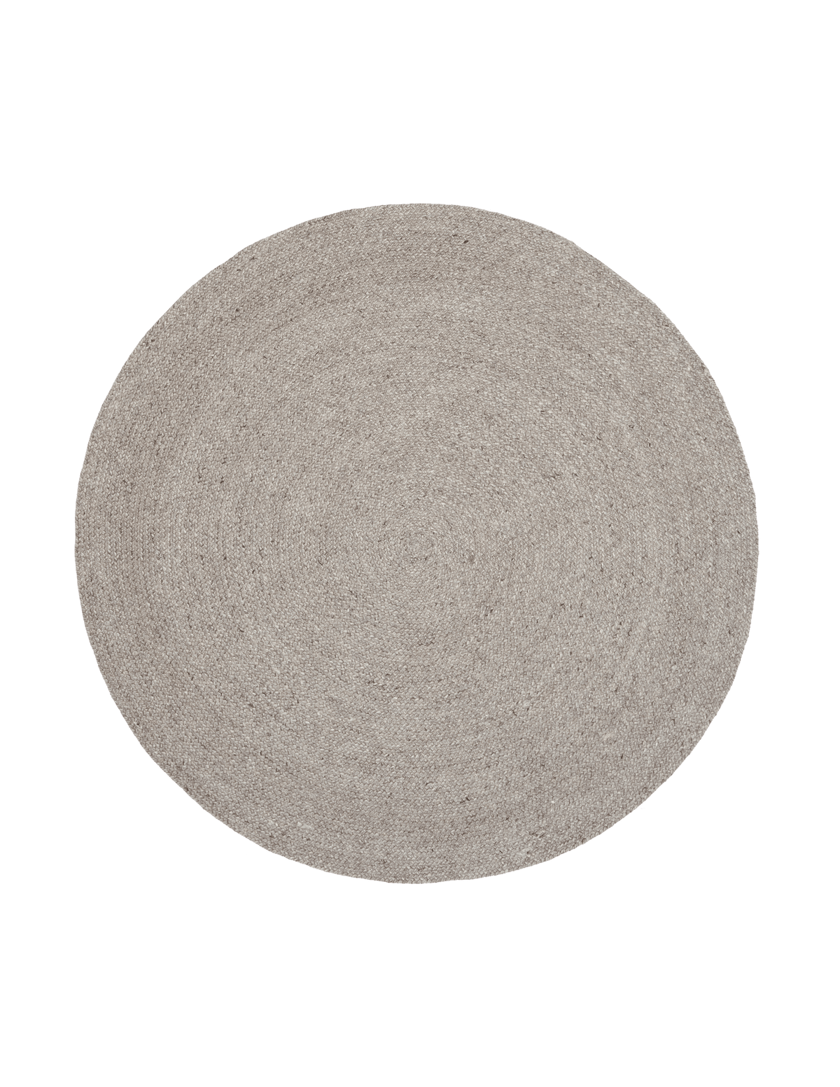 Light gray round area rug with dense, speckled texture