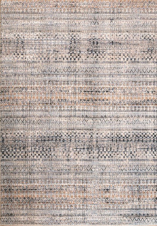Ivory and beige area rug close-up with dense multicolor speckled grid pattern