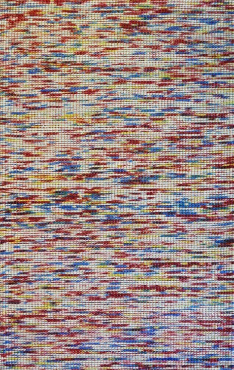 Multi-color wool large rug with textured woven pattern, close-up view