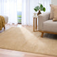 Beige area rug covering wood floor beside beige sofa | Eclipse Nimes Modern Abstract Living Room Rug - Rugs Point Australia